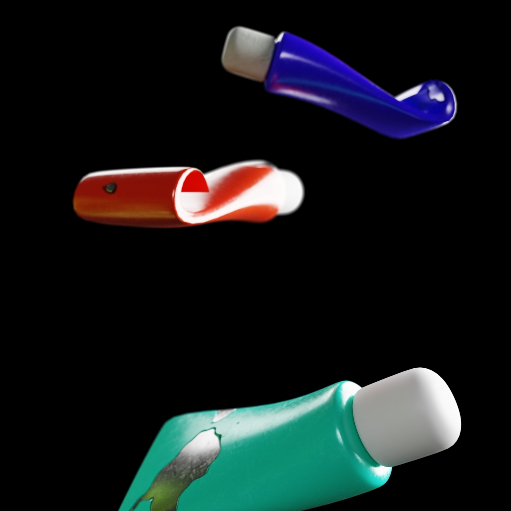 foreground image with paint tubes floating in the air dramatically